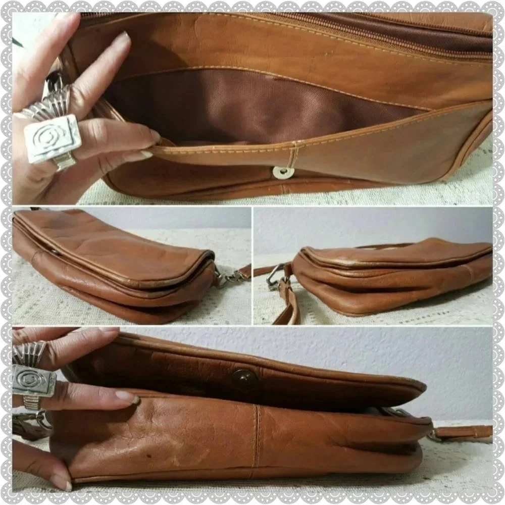 Vintage Distressed Tan Brown Leather Boho Festival Crossbody Bag